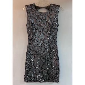 Women’s Arden B Silver Charcoal Sequin Sleeveless Mini Dress, Size XS